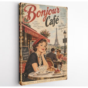 Vintage Bonjour Paris Cafe Canvas Wall Art