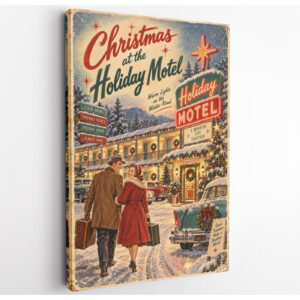 Vintage Christmas at the Holiday Motel Canvas Wall Art