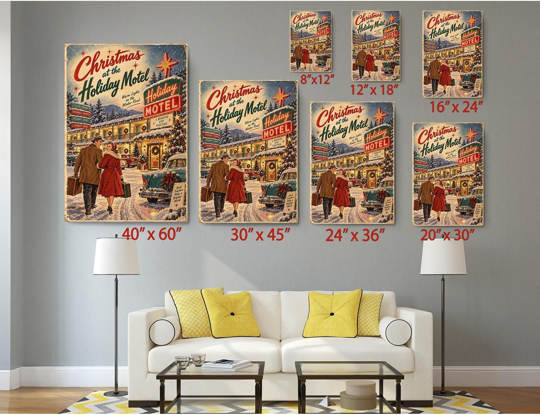 Vintage Christmas at the Holiday Motel Canvas Wall Art