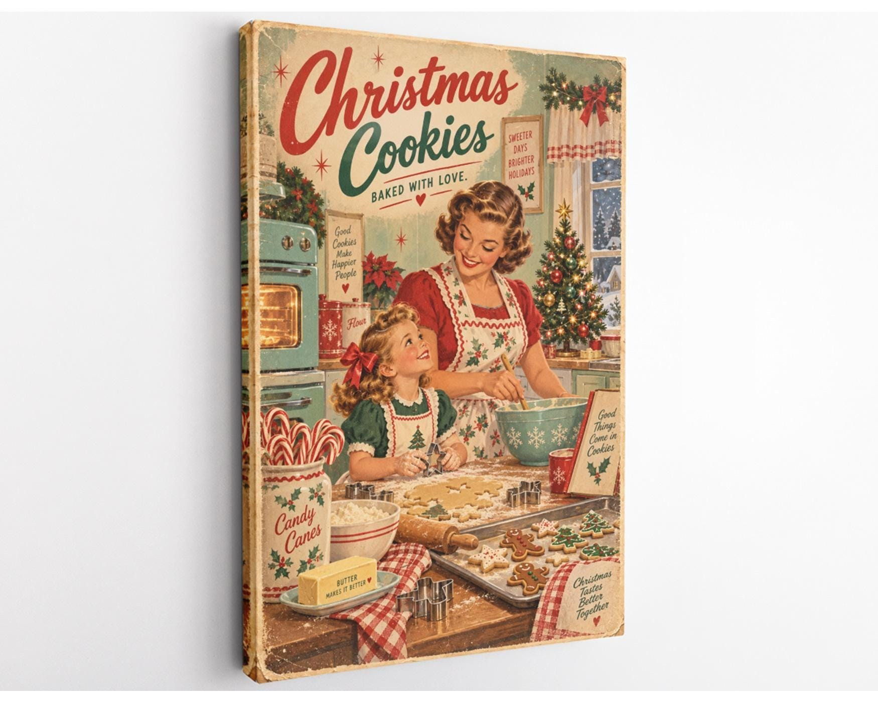 Vintage Christmas Cookies Canvas Wall Art