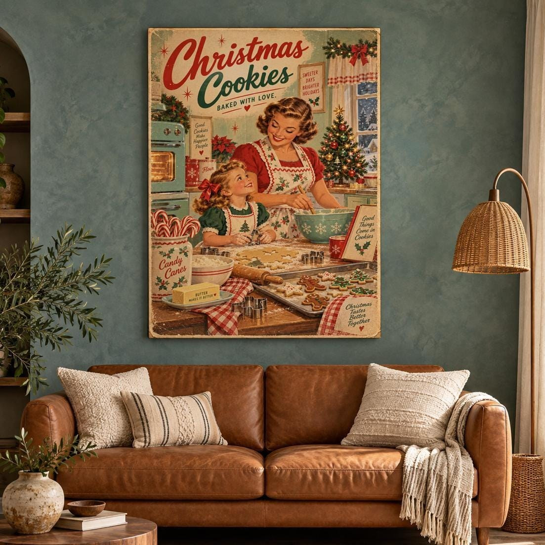 Vintage Christmas Cookies Canvas Wall Art