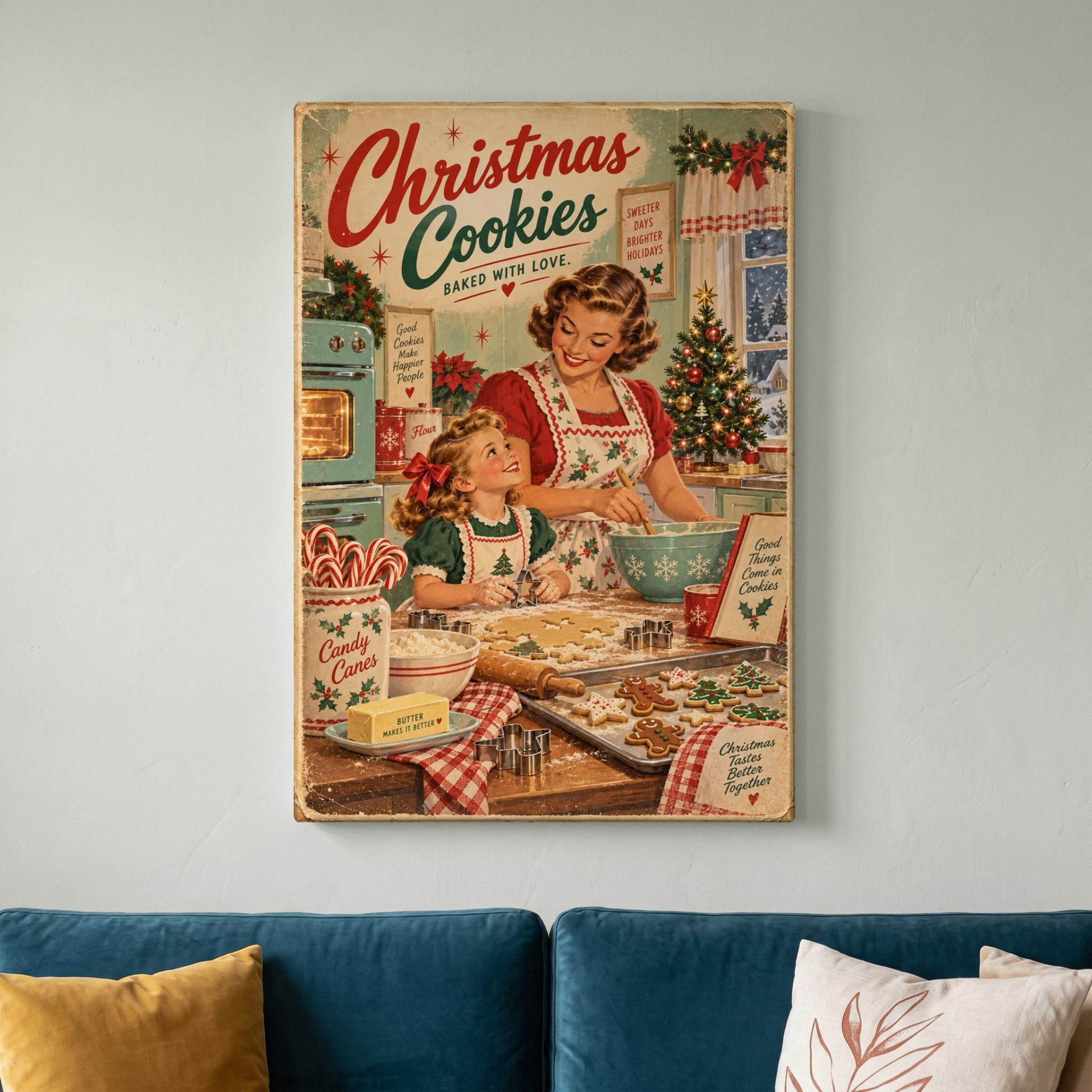 Vintage Christmas Cookies Canvas Wall Art