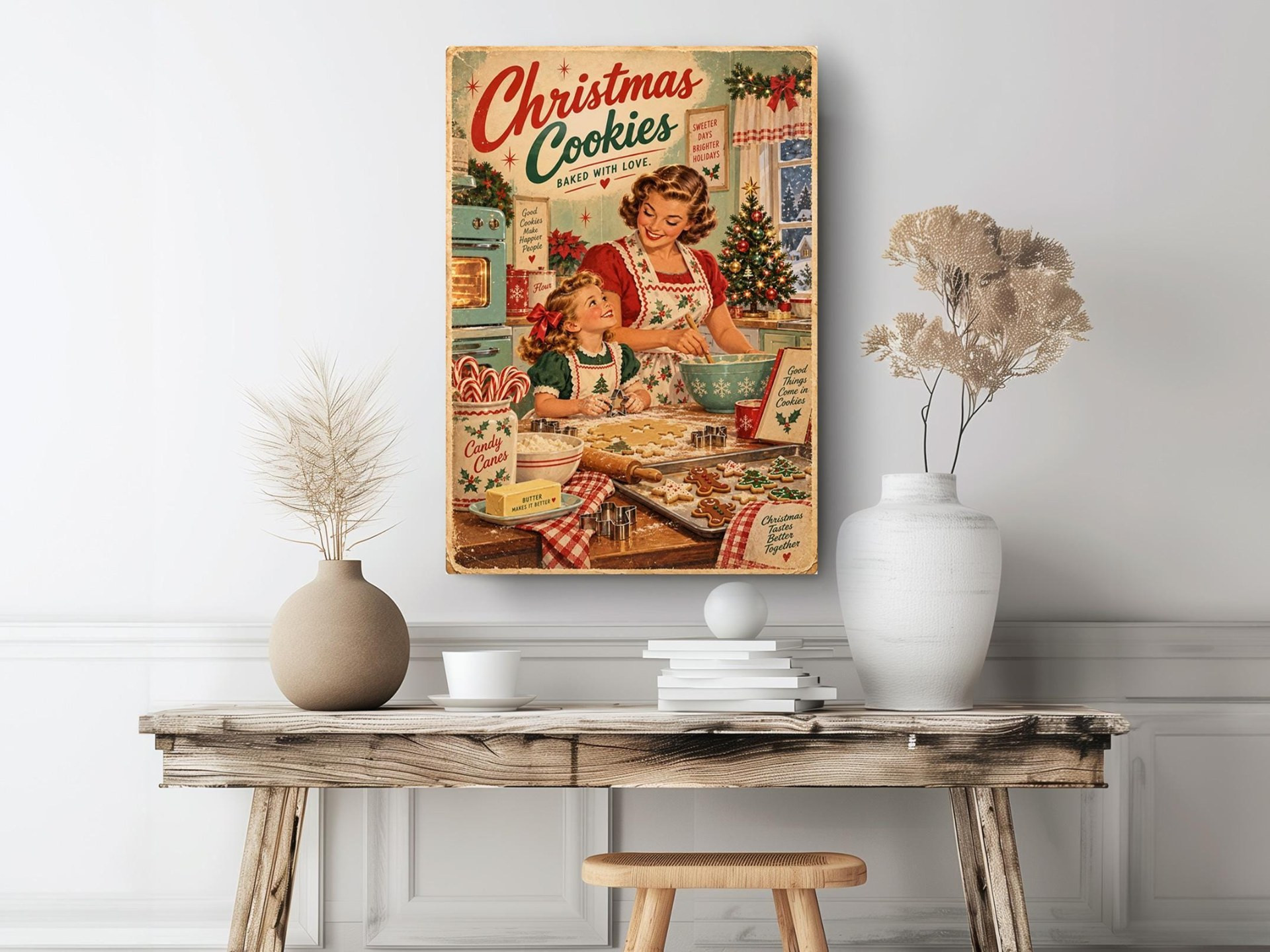 Vintage Christmas Cookies Canvas Wall Art