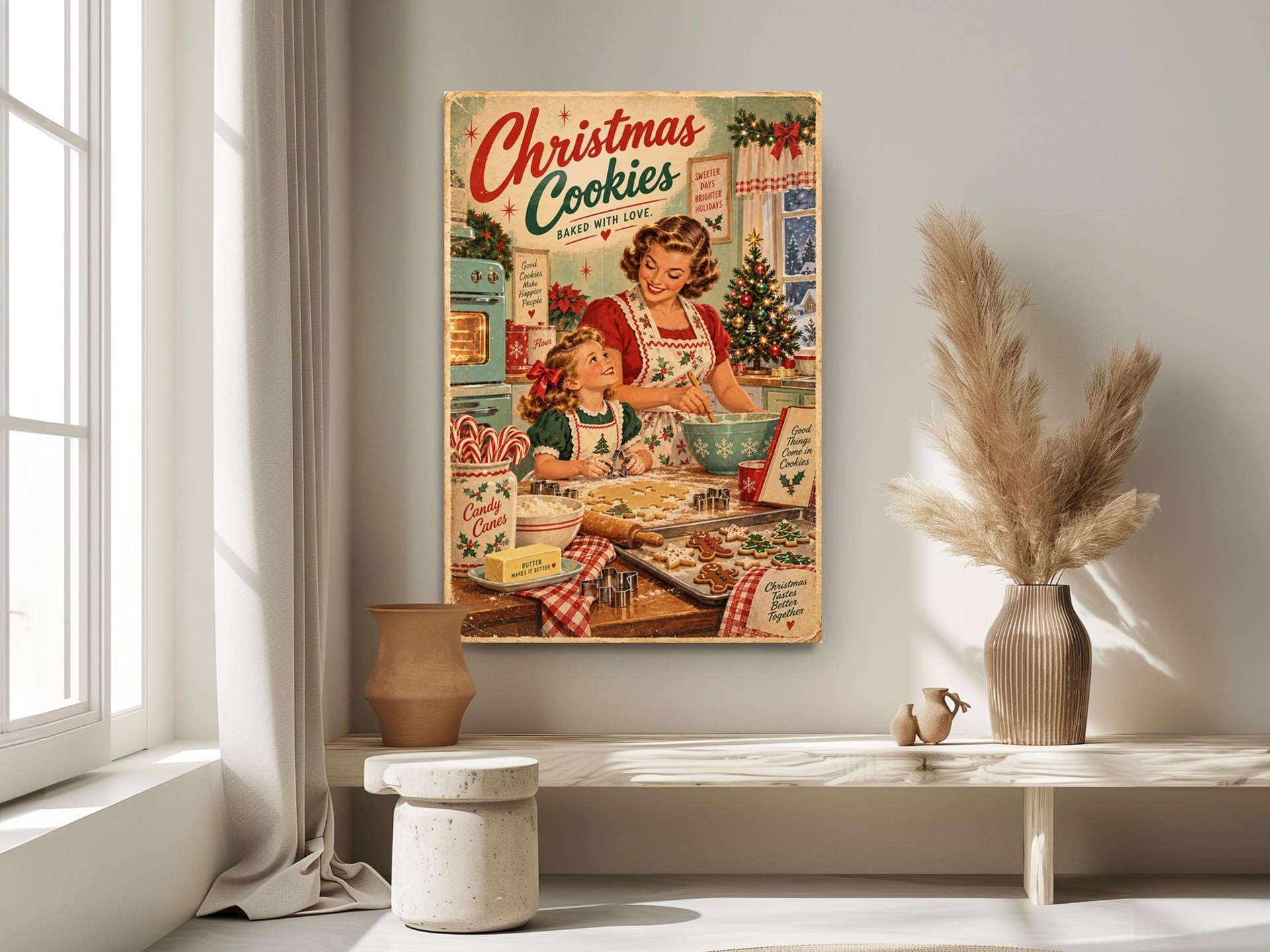 Vintage Christmas Cookies Canvas Wall Art