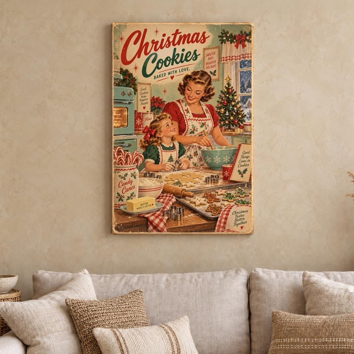 Vintage Christmas Cookies Canvas Wall Art