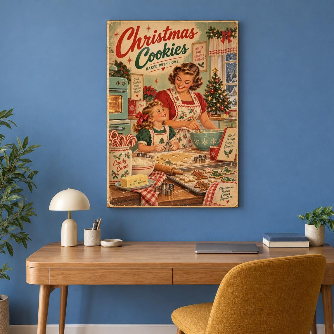 Vintage Christmas Cookies Canvas Wall Art