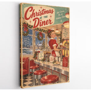 Vintage Christmas Diner Canvas Wall Art