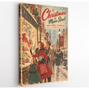Vintage Christmas Evening on Main Street Canvas Wall Art
