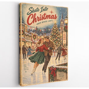 Vintage Christmas Ice Skating Canvas Wall Art