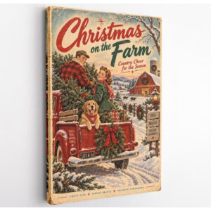 Vintage Christmas on the Farm Red Truck Canvas Wall Art
