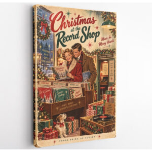 Vintage Christmas Record Shop Canvas Wall Art