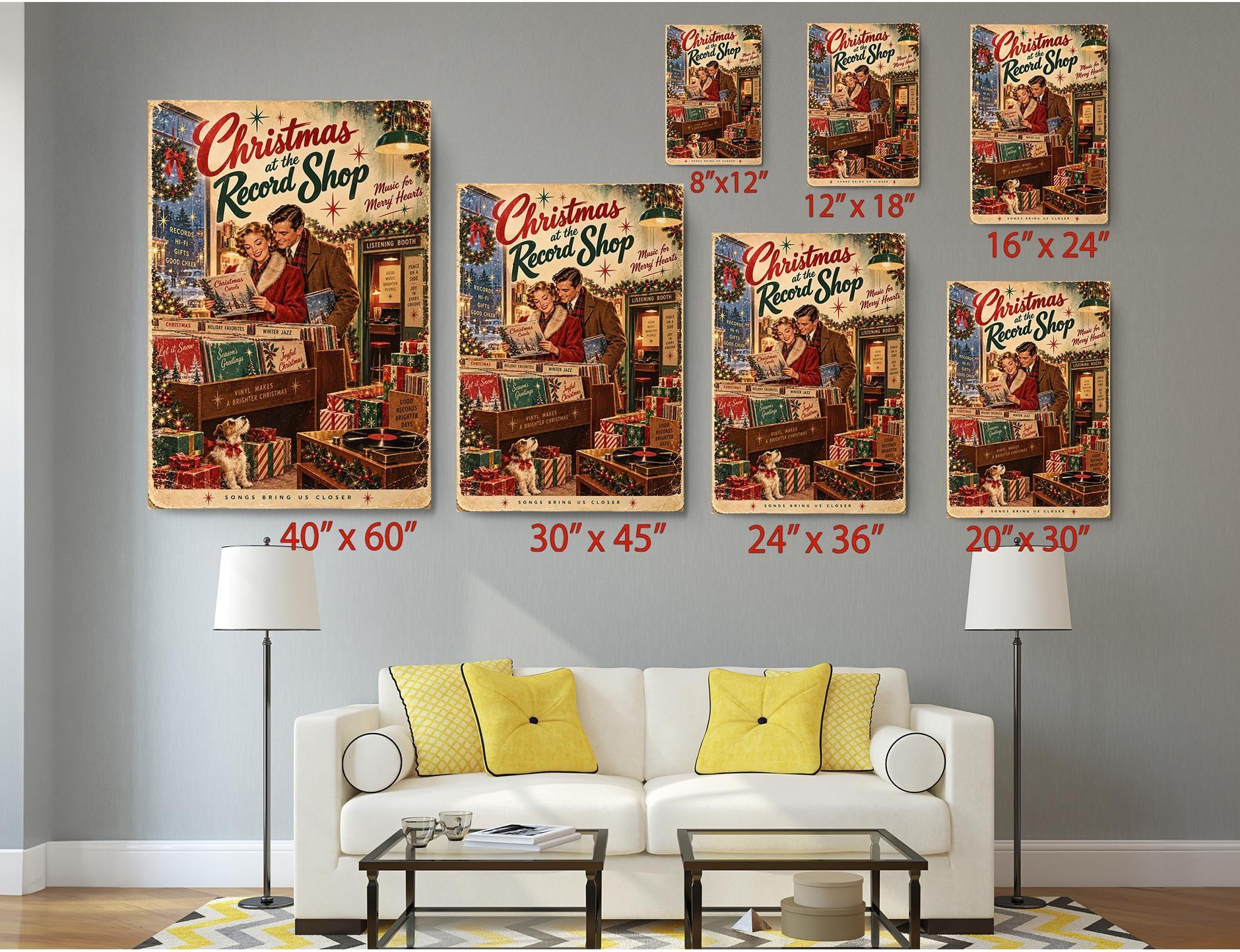 Vintage Christmas Record Shop Canvas Wall Art
