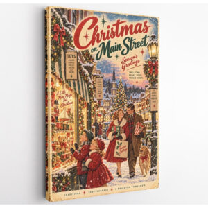 Vintage Christmas Shopping on Main Street Canvas Wall Art