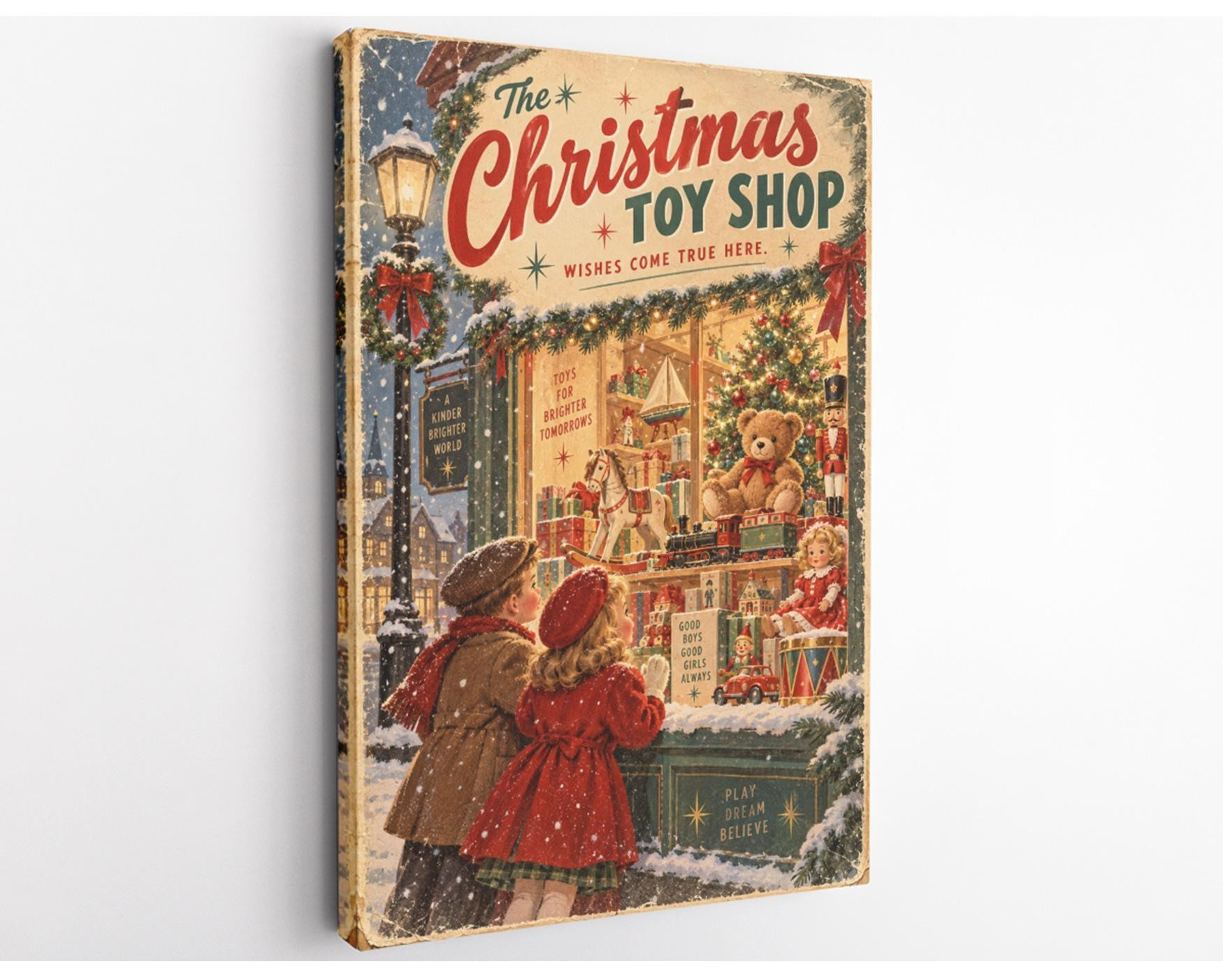 Vintage Christmas Toy Shop Canvas Wall Art