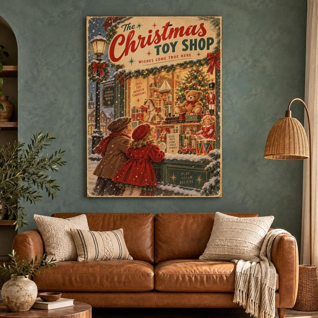 Vintage Christmas Toy Shop Canvas Wall Art