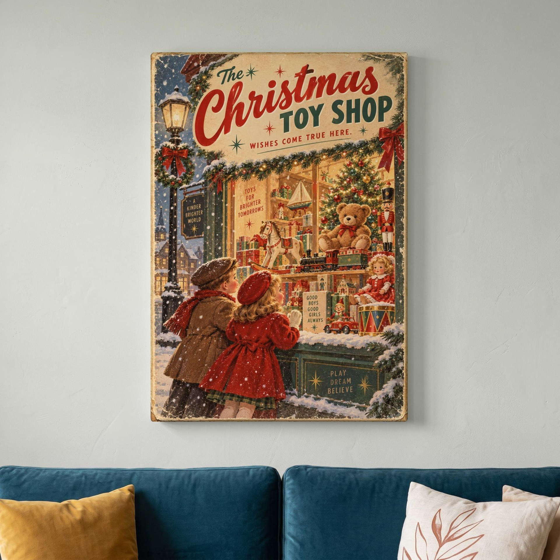 Vintage Christmas Toy Shop Canvas Wall Art