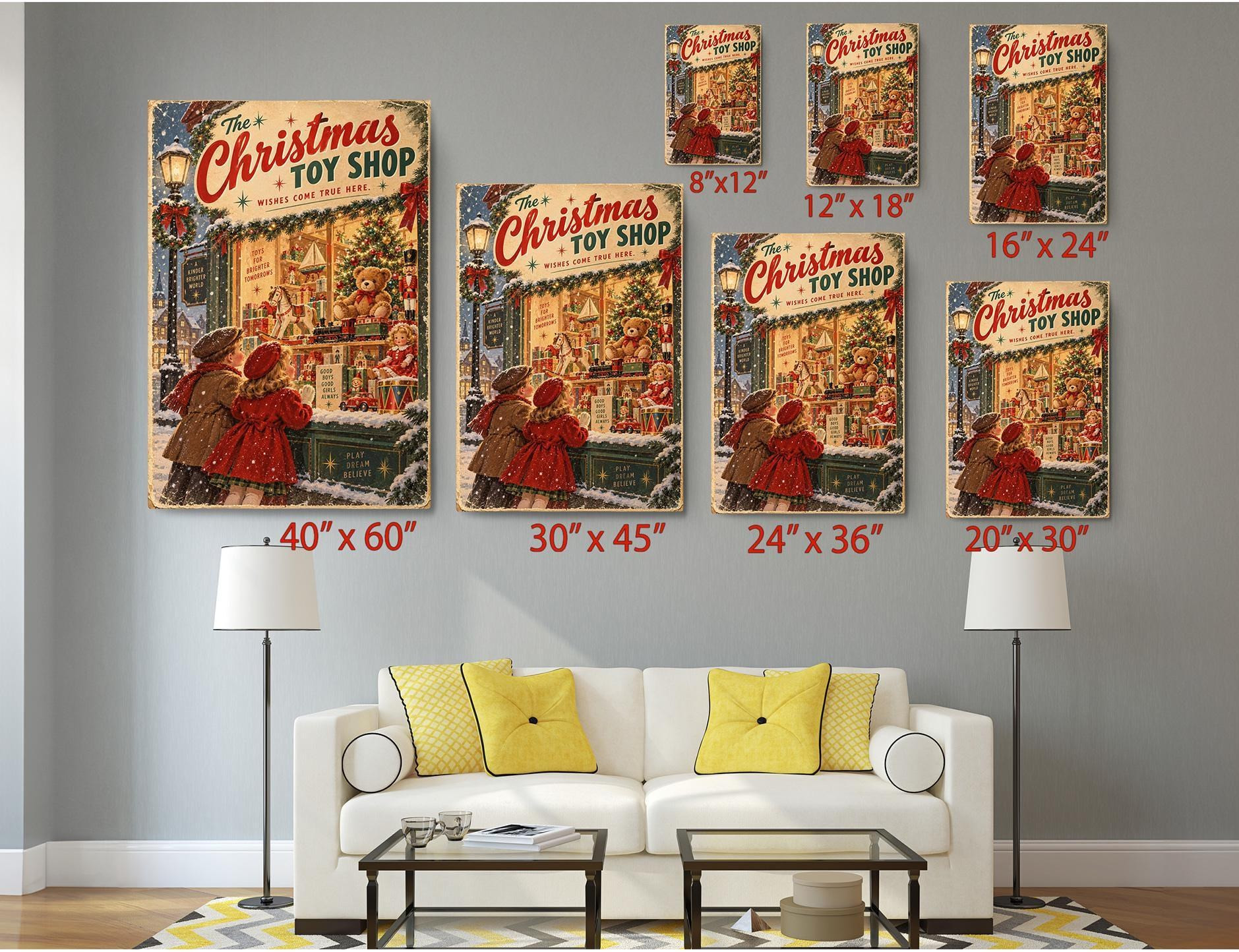 Vintage Christmas Toy Shop Canvas Wall Art