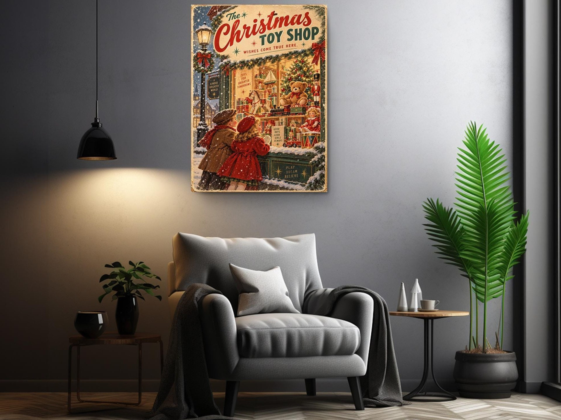 Vintage Christmas Toy Shop Canvas Wall Art