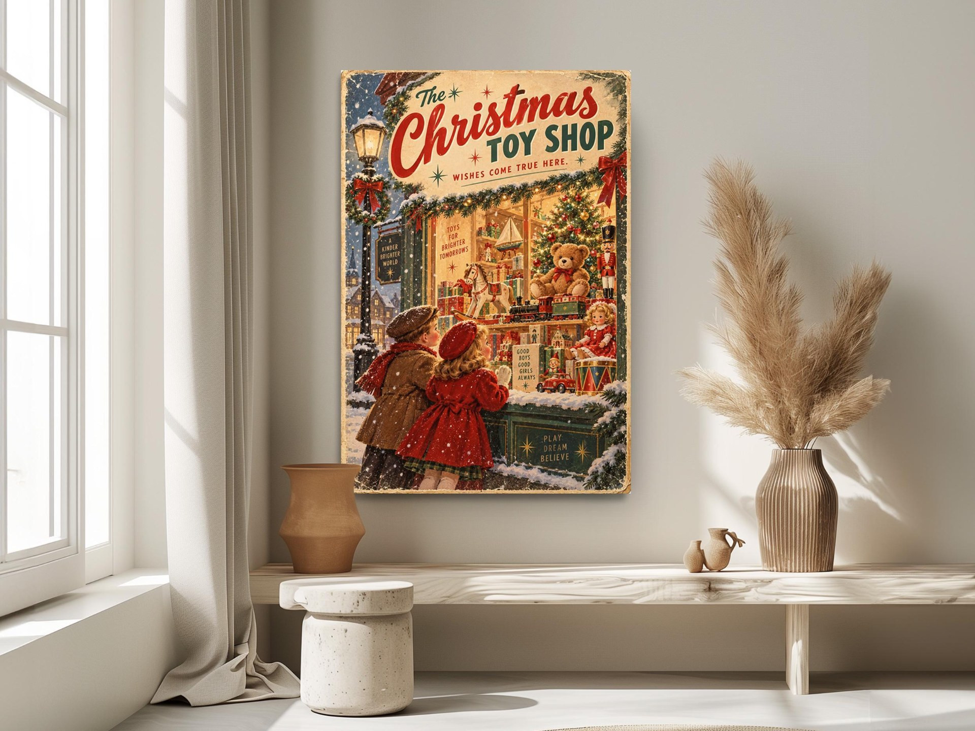 Vintage Christmas Toy Shop Canvas Wall Art