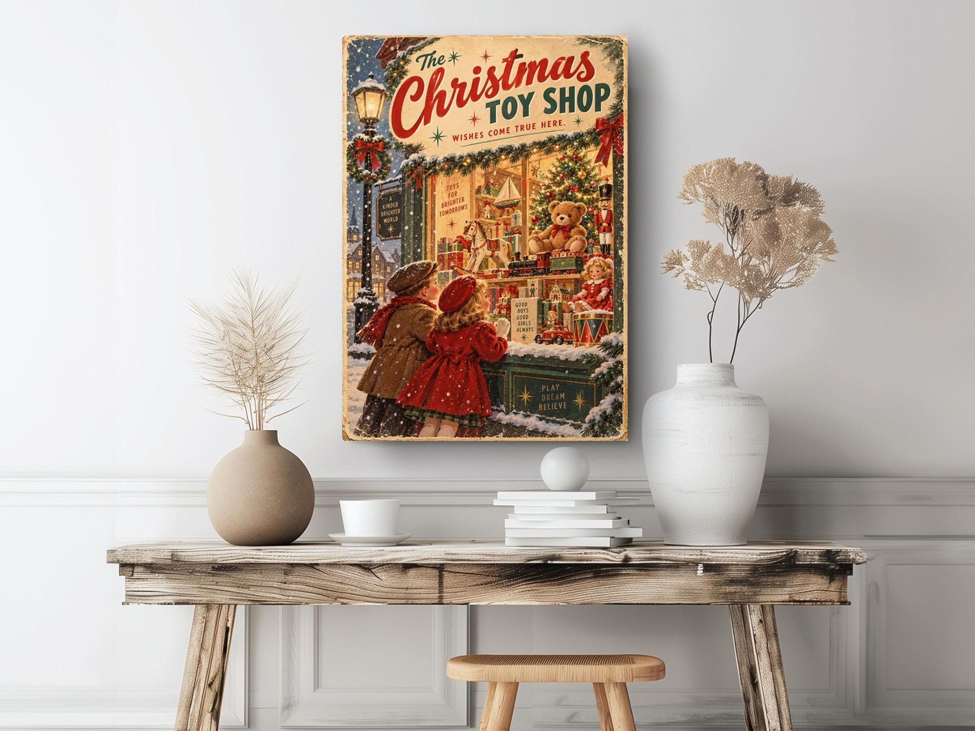 Vintage Christmas Toy Shop Canvas Wall Art