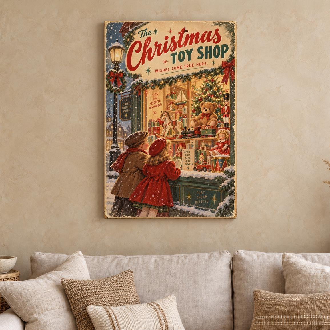 Vintage Christmas Toy Shop Canvas Wall Art
