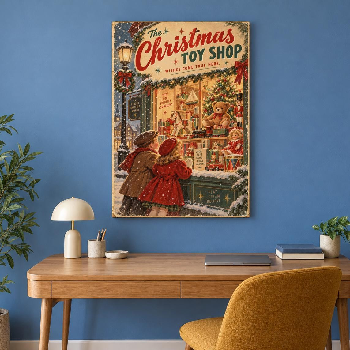 Vintage Christmas Toy Shop Canvas Wall Art