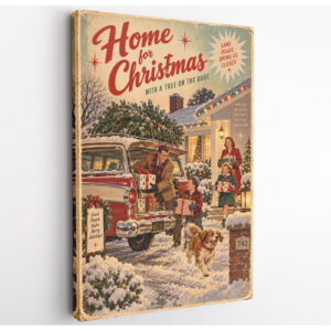 Vintage Family Home for Christmas Canvas Wall Art
