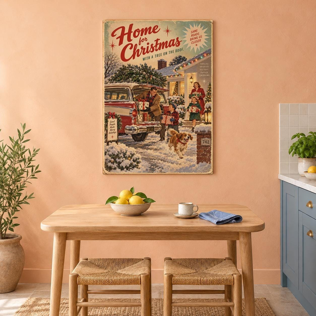 Vintage Family Home for Christmas Canvas Wall Art