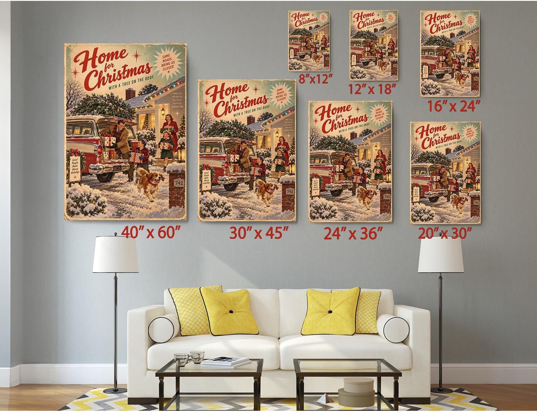 Vintage Family Home for Christmas Canvas Wall Art