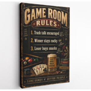 Vintage Game Room Rules Canvas Wall Art
