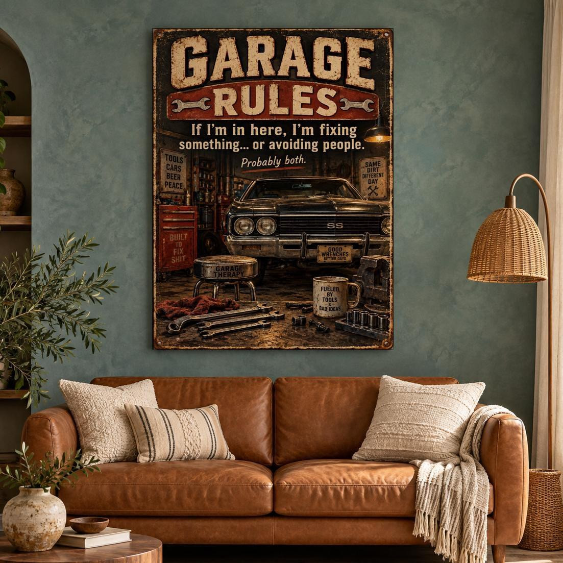 Vintage Garage Rules Canvas Wall Art