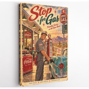 Vintage Gas Station Route 66 Canvas Wall Art