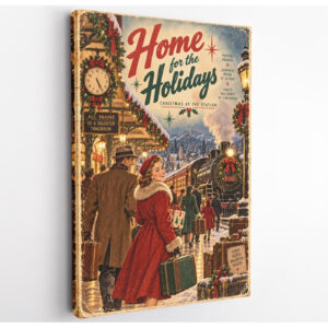 Vintage Holiday Train Station Canvas Wall Art