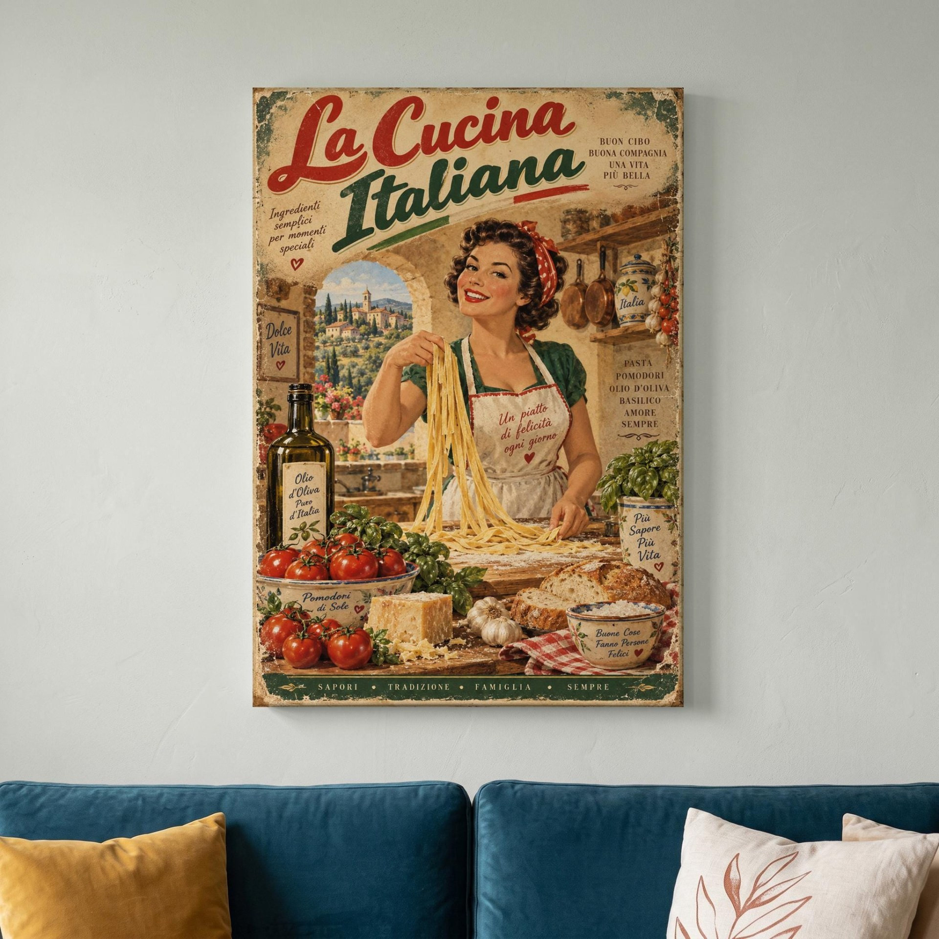 Vintage Italian Kitchen Canvas Wall Art