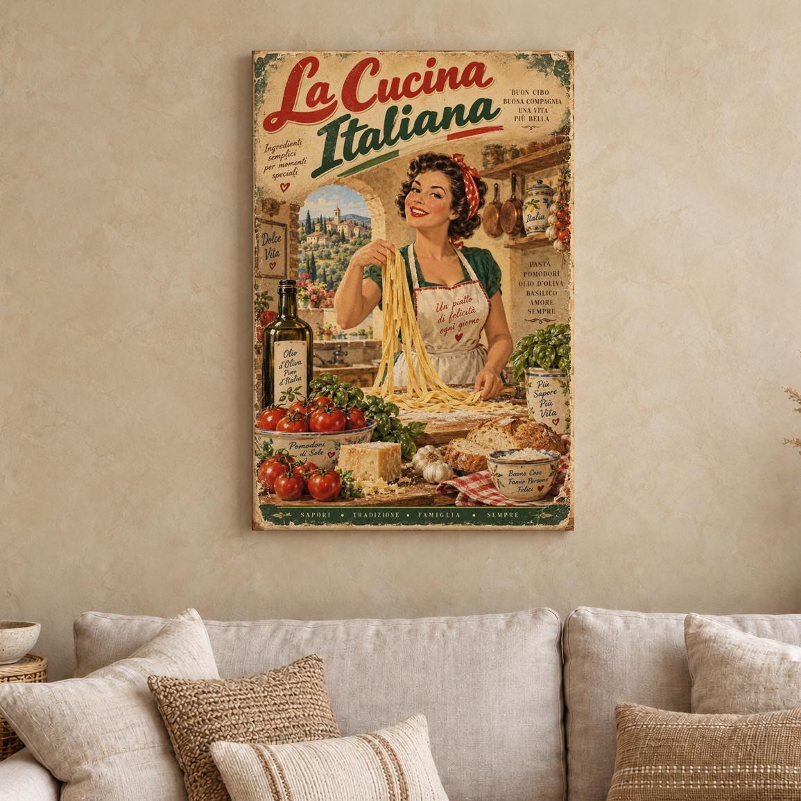 Vintage Italian Kitchen Canvas Wall Art