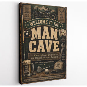 Vintage Man Cave Welcome Sign Canvas Wall Art