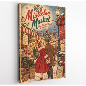 Vintage Mistletoe Market Christmas Canvas Wall Art