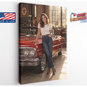 Vintage Red Convertible Garage Canvas Wall Art