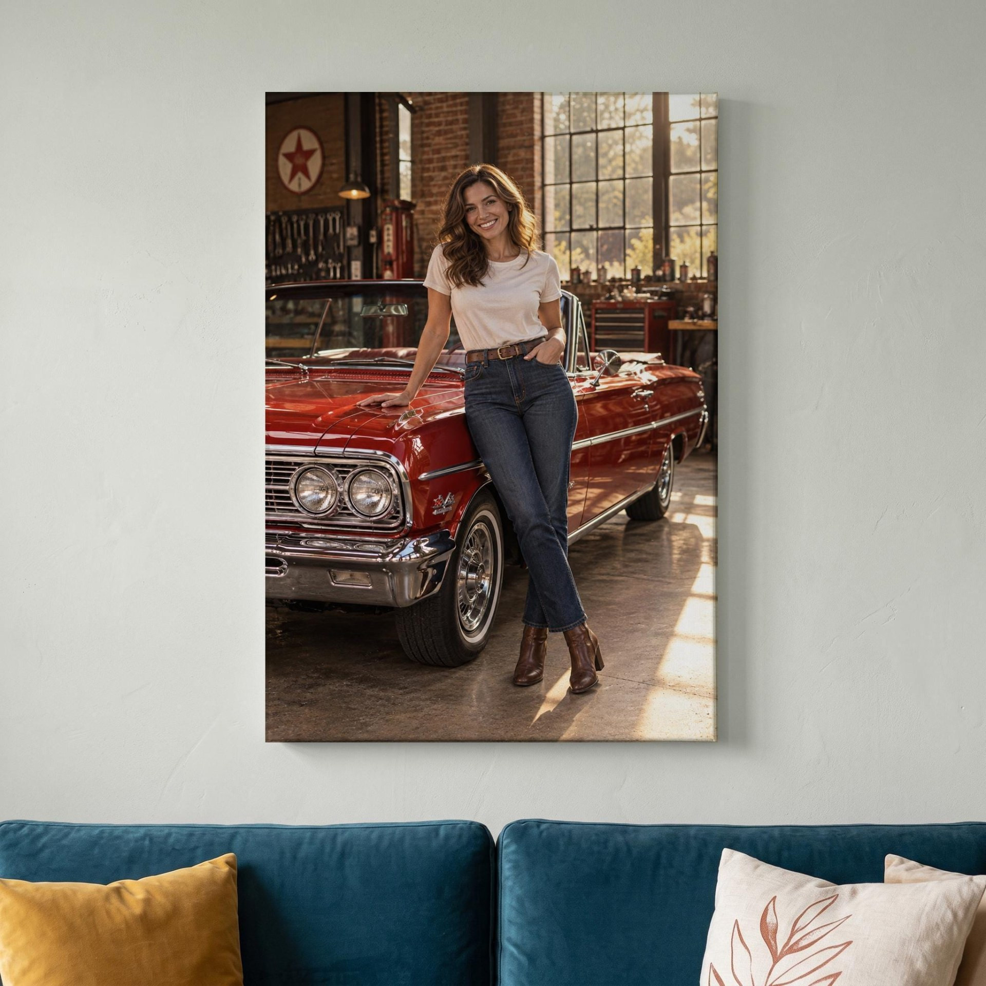 Vintage Red Convertible Garage Canvas Wall Art
