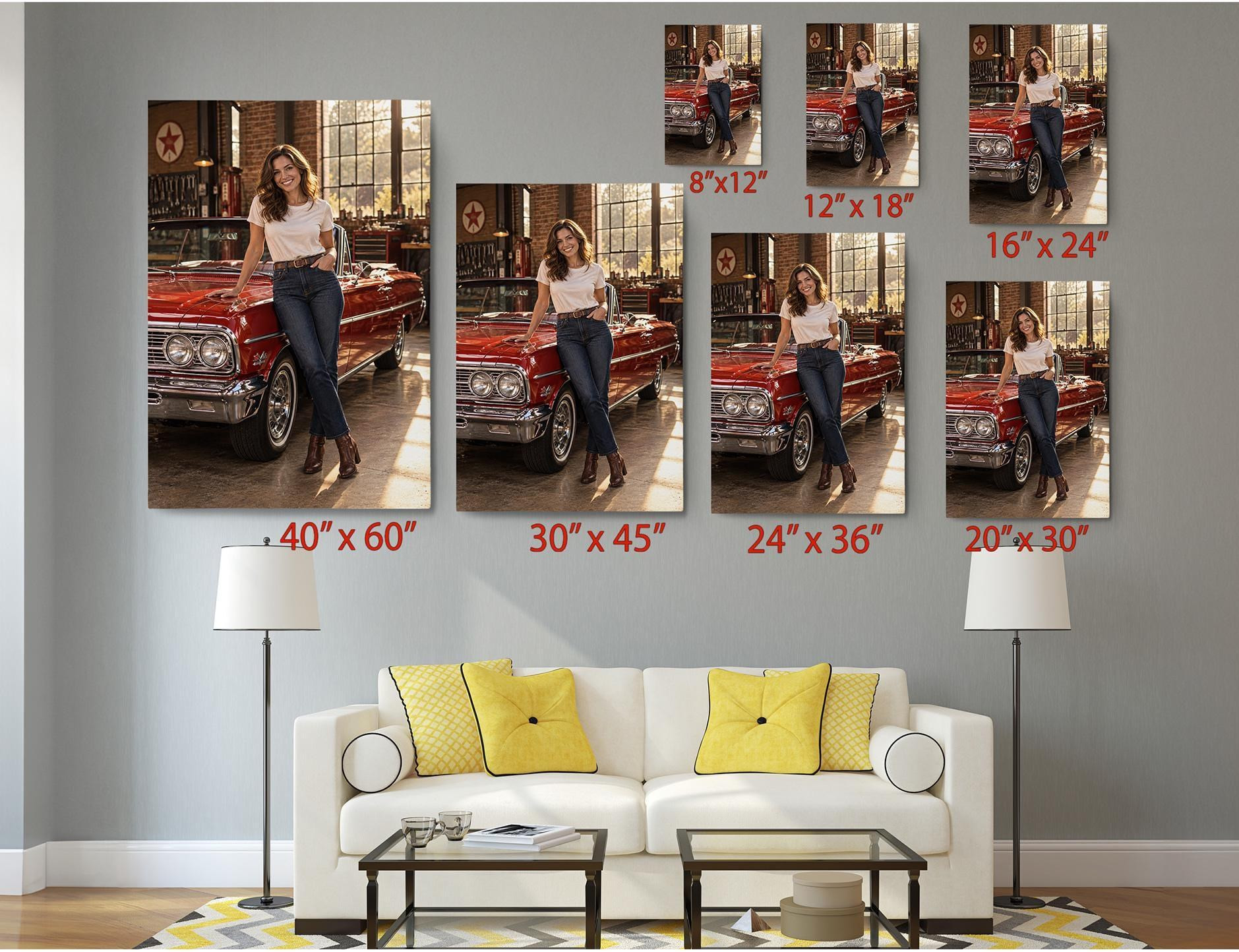 Vintage Red Convertible Garage Canvas Wall Art
