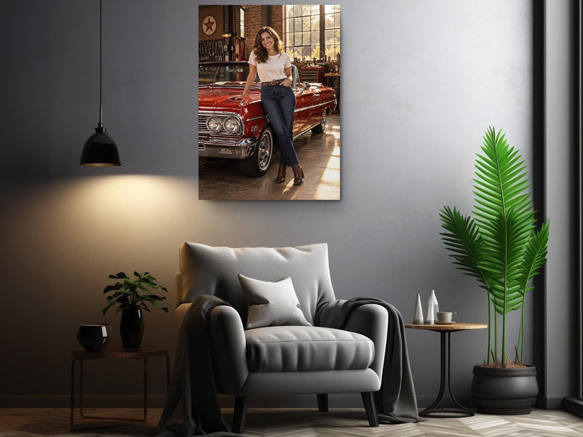 Vintage Red Convertible Garage Canvas Wall Art