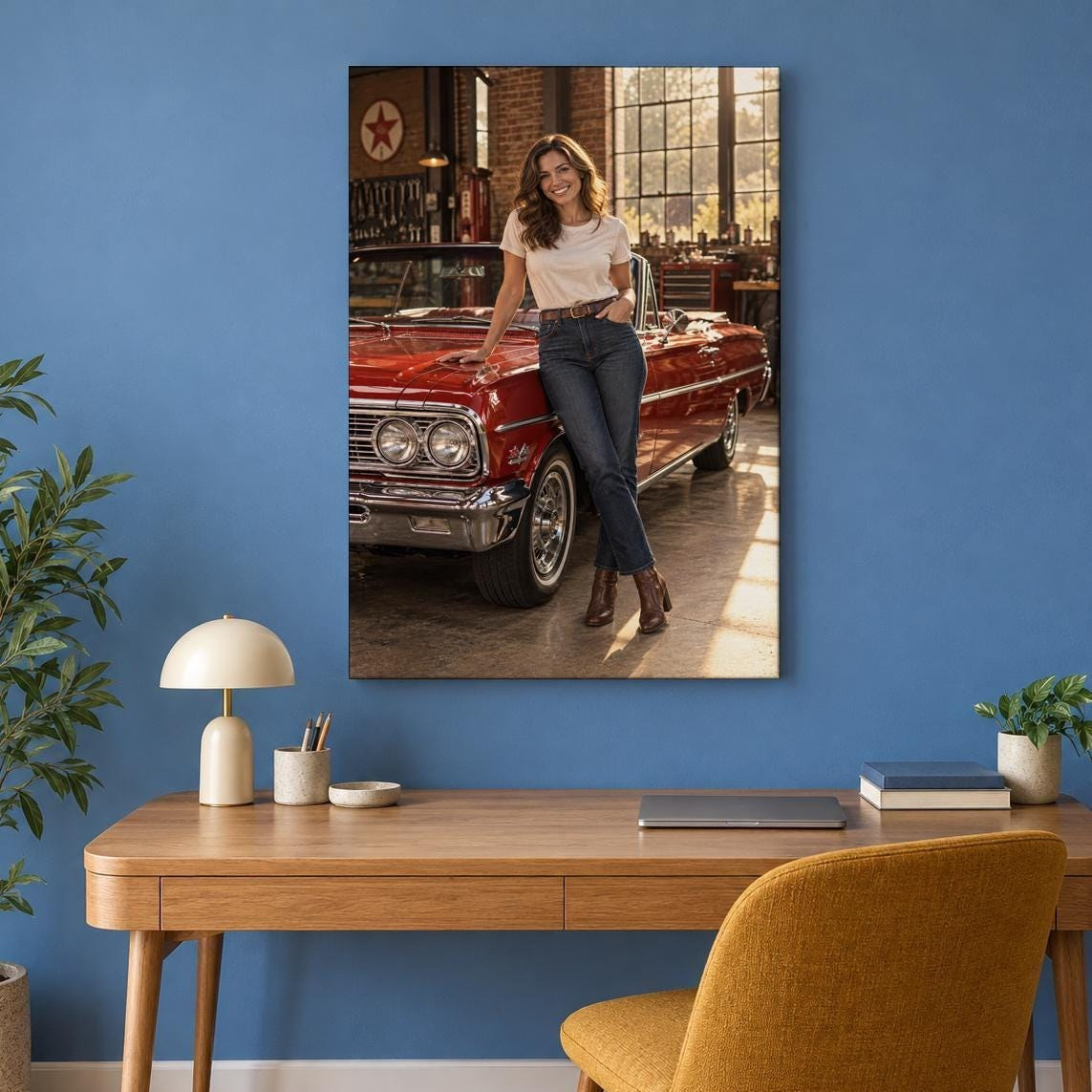 Vintage Red Convertible Garage Canvas Wall Art