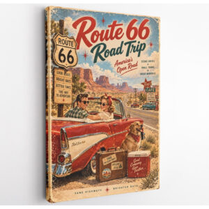 Vintage Route 66 Road Trip Canvas Wall Art
