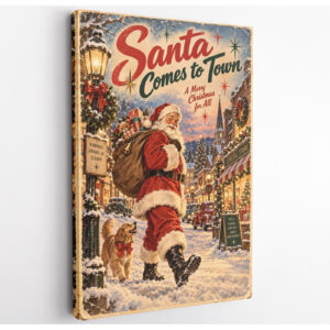 Vintage Santa Comes to Town Canvas Wall Art