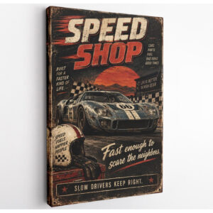 Vintage Speed Shop Race Car Canvas Wall Art