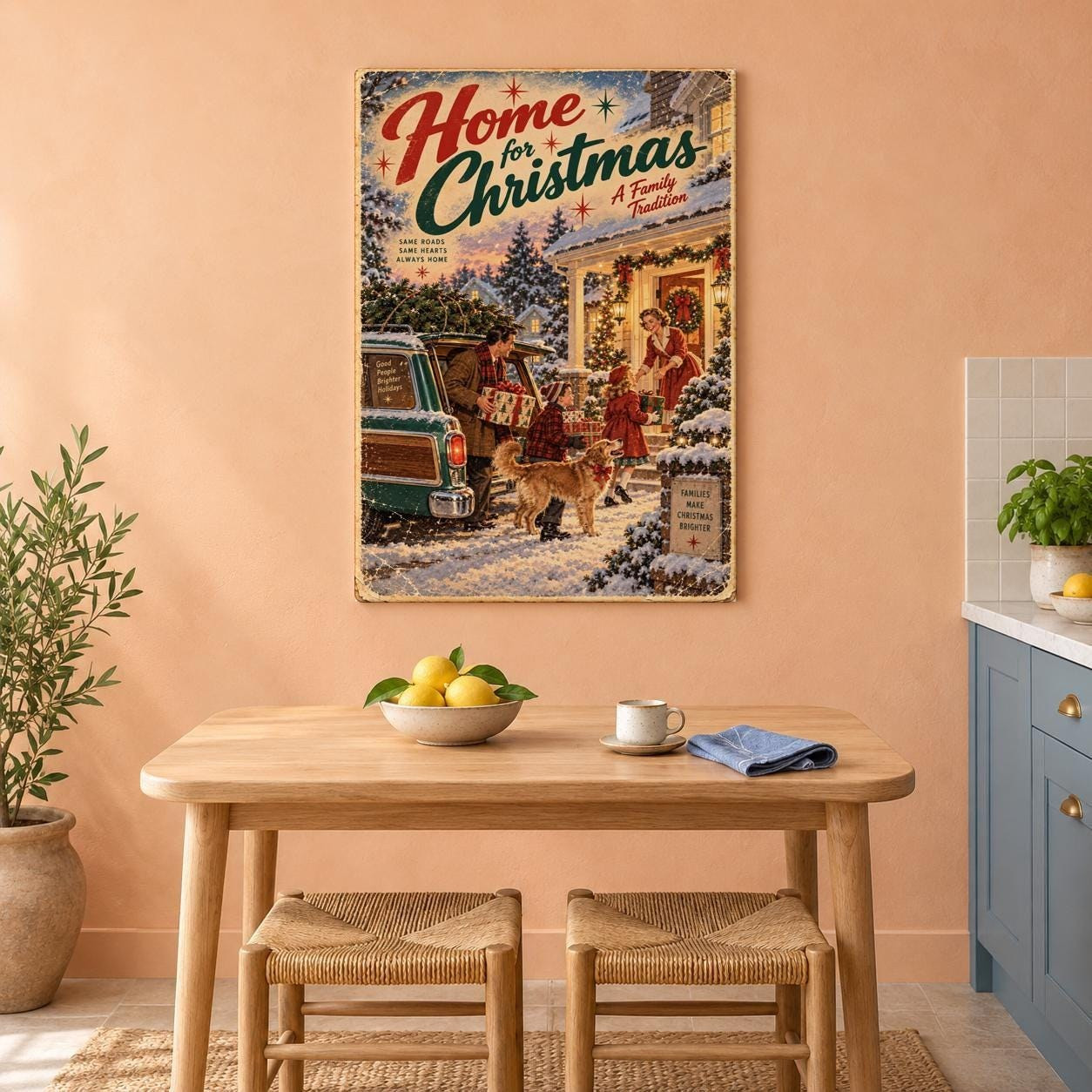 Vintage Station Wagon Home for Christmas Canvas Wall Art