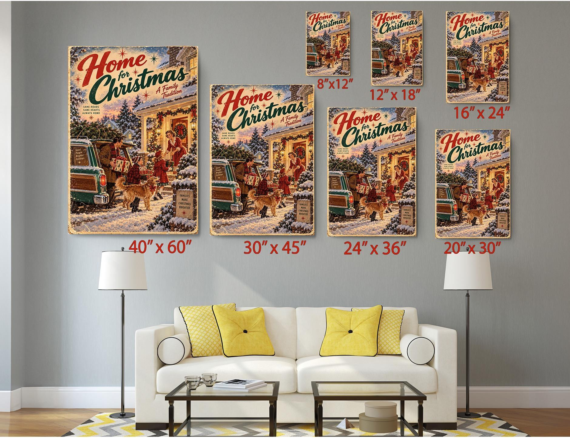 Vintage Station Wagon Home for Christmas Canvas Wall Art