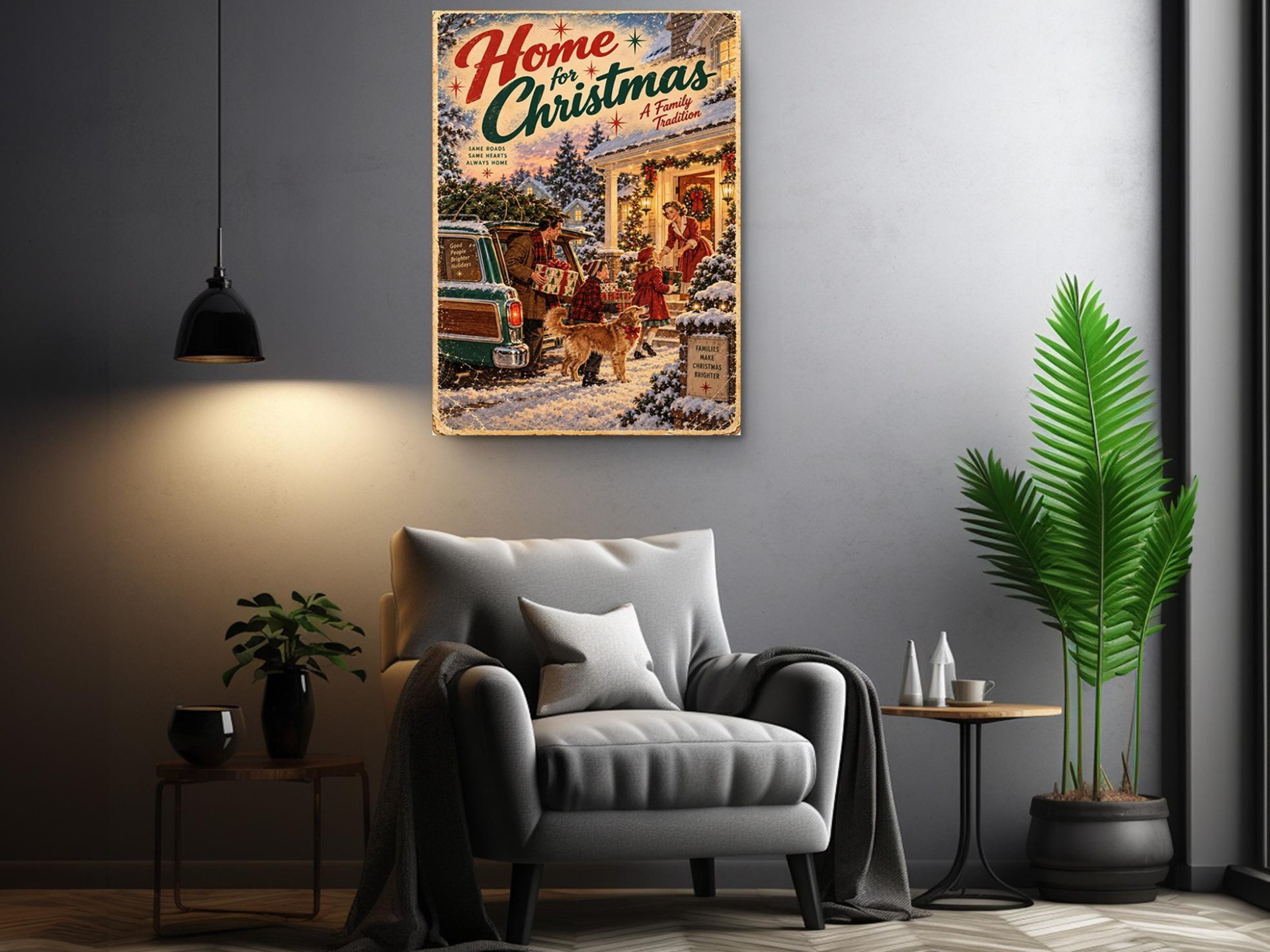 Vintage Station Wagon Home for Christmas Canvas Wall Art