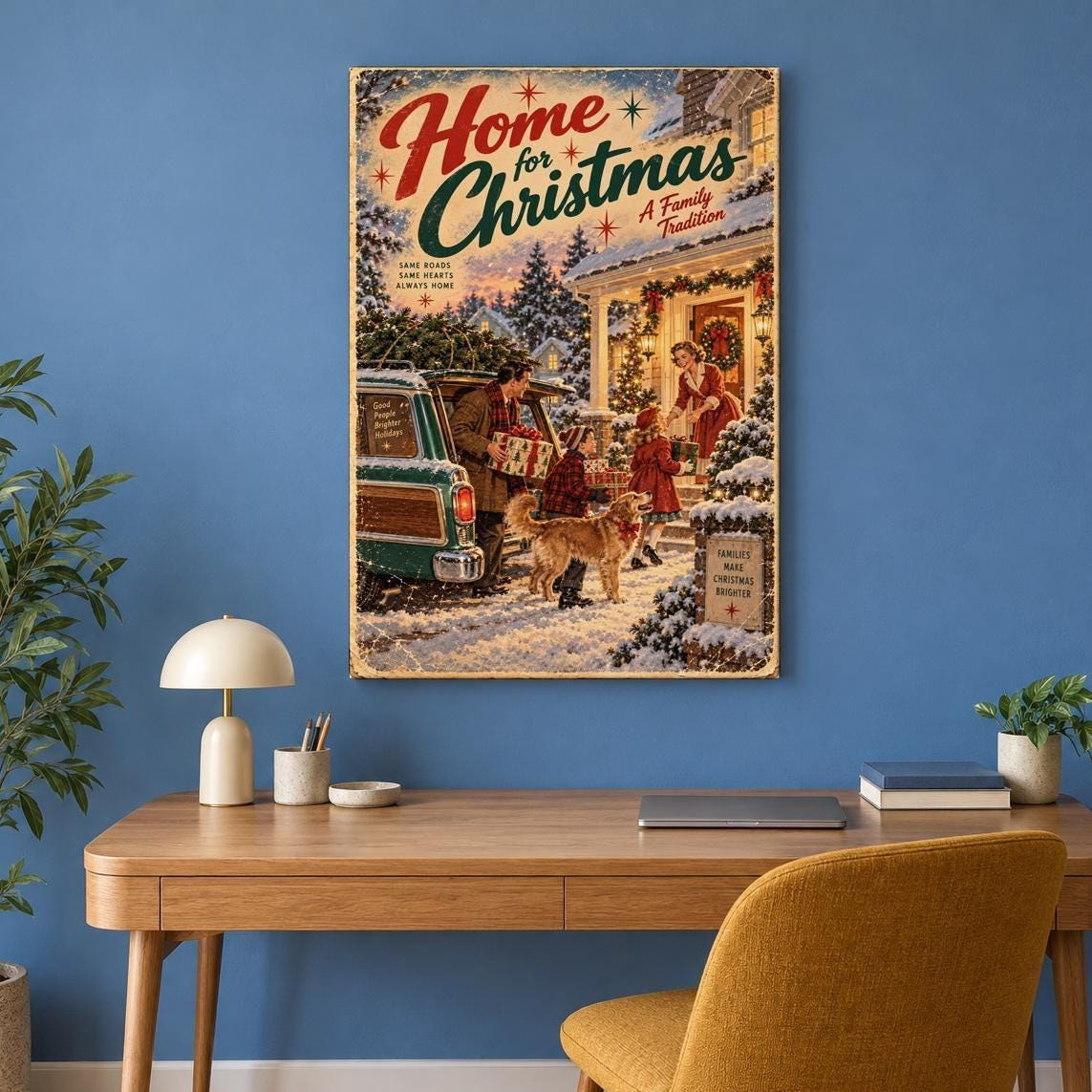 Vintage Station Wagon Home for Christmas Canvas Wall Art