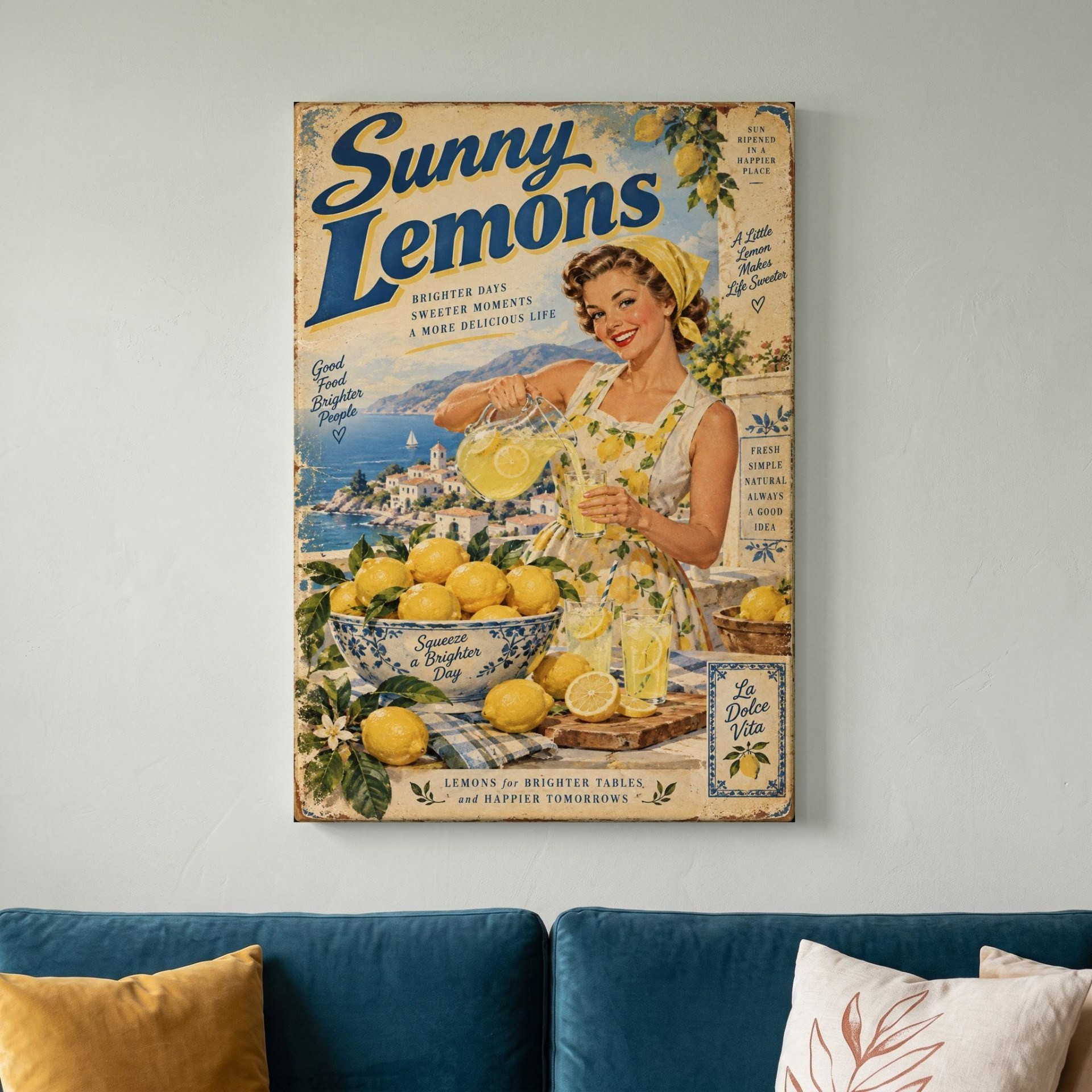 Vintage Sunny Lemons Lemonade Canvas Wall Art